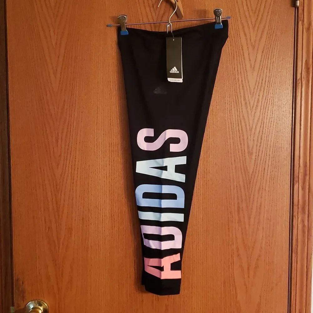 NWT Adidas Black Jogging Running Pants with Rainbow Lettering Sz L (14)